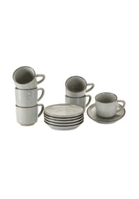 LOBERON Tasse mit Untertasse 6er Set Biarré grau - Tischgedeck - grau
