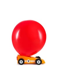 DONKEY - Luftballonauto Orangestar, Spielzeugauto mit Ballonantrieb, Kiefernholz, Orange, 900216 - 