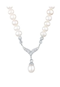 elli. - Halskette Collier Süßwasserzuchtperle Zirkonia 925 Silber - Weiß