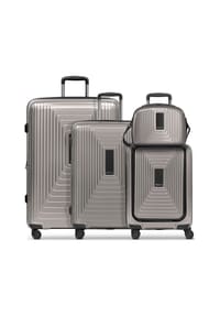 REDOLZ Essentials 14 - Essentials 14 4-Rollen Kofferset + Beautycase 4 tlg. mit Dehnfalte + Laptopfach - aubergine metallic