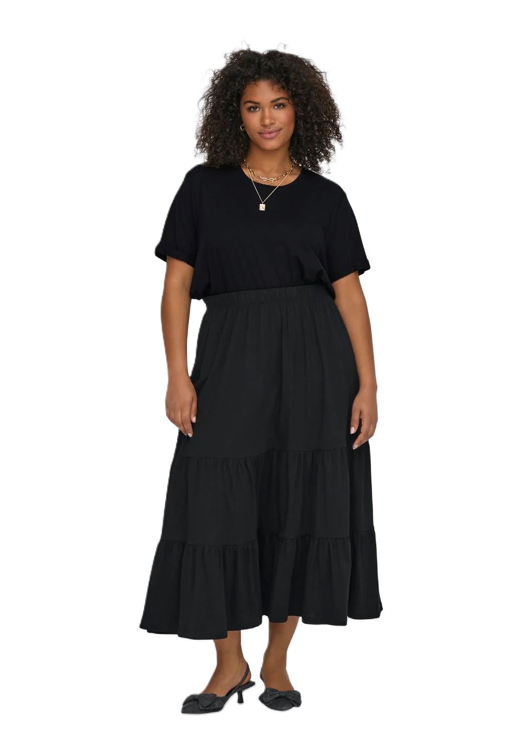 Only Carmakoma T-Shirt, Umgeschlagene ÄRmelbüNdchen, FüR Damen, Schwarz, 42/44