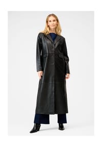 RICANO - Damen Ledermantel Glossy mit Reverskragen & Rückenschlitz - Cognac