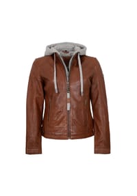 Mauritius LEATHERWEAR - Damen Lederjacke Lammnappa Kapuze whisky - whiskey