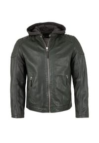 JILANI - Herren Lederjacke Kapuze Lammnappa petrol - petrol
