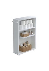 VCM. - Midischrank, schmaler Badschrank mit offenen Fächern, platzsparendes Nischenregal mit Rollen, 61 x 20 x 45 cm, Nilari - Weiß