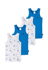 SCHIESSER - Unterhemd / Tanktop 4er Pack Kids Boys Feinripp Organic Cotton - Blau / Weiß Fußball