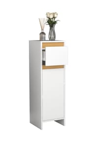 VCM. - Holz Midischrank | Badregal | Maße: H. 95 x B. 30 x T. 30 cm | 1 Schublade | 1 große Tür - Malira - Weiß