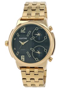 RAPTOR Raptor - Herren Quarz Armbanduhr Lucius mit Edelstahlgliederarmband - 3 ATM - Mineralglas - gold-grün #1