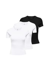 ONLY® - Damen T-Shirt 3er Pack - ONLVAL LIFE O-NECK TOP, Rundhals, Baumwolle, einfarbig - 2xWeiß/Schwarz