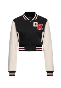 QUEEN KEROSIN - Collegejacke Kurze Form, Chenille-Katze mit Schriftzug auf dem Rücken und abgesetzte Ärmel Purrfectly Rebellious - schwarz