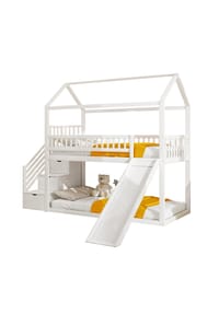 KOMHTOM - Hausbett 90/200 cm mit Stauraumleiter in Weiß - Weiß