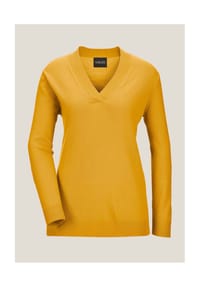 MADELEINE - Glattstrick-Pullover mit V-Ausschnitt - goldgelb