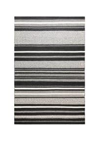 Green Looop - Handweb-Teppich Dijon - handgewebter Schurwollteppich, schwarz-weiße Streifen, nachhaltig - beige taupe