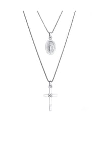 KUZZOÍ - Halskette Layer Marienbild Kreuz 925 Sterling Silber - Silber