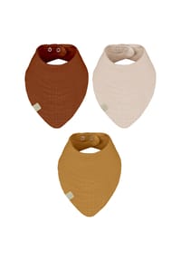 bistyle® - Musselin-Dreieckstuch für Babys, 3er Pack, extra dicke 4-lagige GOTS zertifizierte Bio Baumwolle - Brick/Beige/Mustard