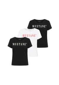 MUSTANG® - Damen T-Shirt 3er Pack - Alma, Baumwolle, Rundhals, Logo - 2xSchwarz/Weiß