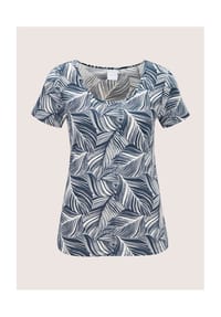 MADELEINE - Viskoseshirt mit Blattprint - marine / perlweiß