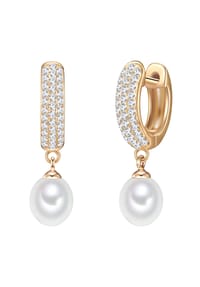 VALERO PEARLS - Damen Ohrringe aus 925/- Sterling Silber in Gelbgold mit Zirkonia und Süßwasser-Zuchtperle - gelbgold