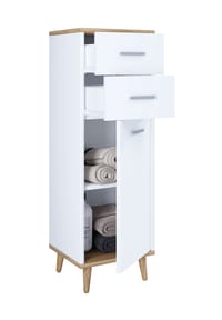 VCM. - Holz Kommode | schmales Sideboard mit einer Drehtür und zwei Schubladen| Maße ca. H. 97 x B. 32 x T. 28 cm - Lindas - Weiß / Anthrazit