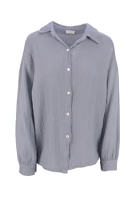 Seasons of April - Bluse Oversized Musselinbluse Sasha Kurze Musselin Hemdbluse mit Knopfverschluss aus 100% Baumwolle - Beige