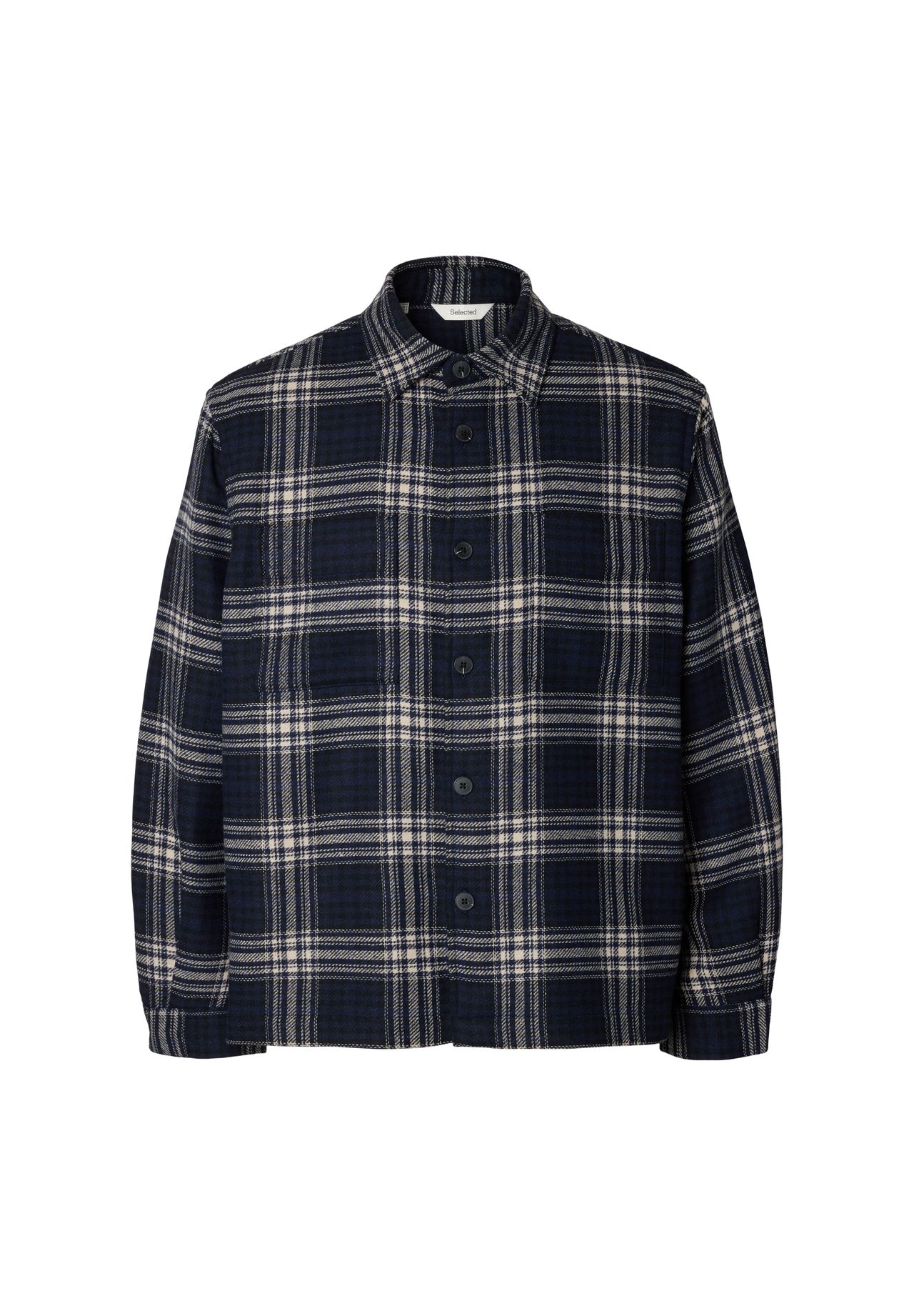 Selected Slmole Pablo Wool Blend Overshirt N, Sky Captain/Egret / Black - Bild 6