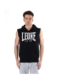 LEONE 1947 - Herren ärmelloses T-Shirt mit Kapuze und Reißverschluss BIG LOGO - Black/White