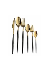 SCHÄFER ELEKTRONIK - 39-Tlg Besteckset für 6 Personen aus Hochwertigem Edelstahl 18/10 - Gold-Schwarz OneSize