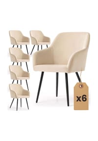 Akord - Estelle Glatte Esszimmerstühle aus Samt, 6er-Set - beige / goldfarbene Beine