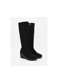 ROSA amada - Damen-Keilstiefel aus Leder, schwarz - schwarz