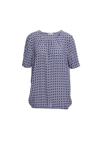 GOLDNER - Kurzgröße:  Halbarm Viskosebluse mit Allover-Print - marine / weiß