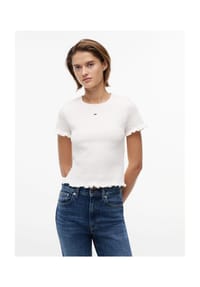 TOMMY Jeans - T-Shirt, Rollsaum, für Damen - YBH WHITE