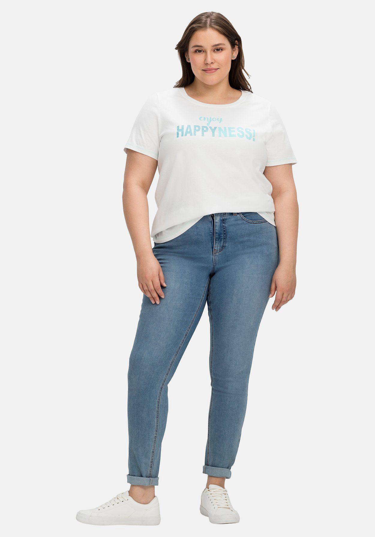 sheego Jerseyshirt mit Wordingprint, leicht tailliert | GALERIA