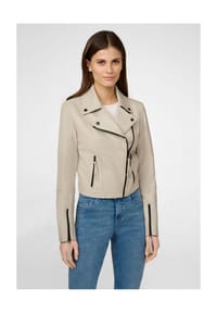 RICANO - Damen Lederjacke Alina, Bikerjacke mit Reverskragen und Schräger Front-Reißverschluss - Alabasterweiss