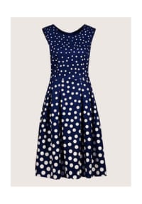 MADELEINE - Kurzarm Tupfenkleid in Midilänge - marine / weiß