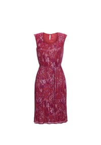 GOLDNER - Kurzgröße:  Figur umspielendes Kleid, Glanzgarn - pink / mandarine / geblümt