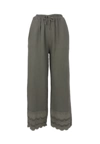 Seasons of April - Stoffhose INES MUSSELIN Musselin Hose mit Lochstickerei und elast. Bund - Beige