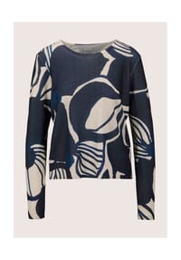 MADELEINE - Kurzer Rundhals-Pullover mit Unikat-Print - marine / wollweiß
