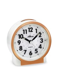 Atlanta by PARAGON - Quarzwecker ohne Ticken mit Licht, akustischem und optischem Wecksignal & Snooze Analog - 2173/18 (Rosegold/Weiß) - Rosegold/Weiß