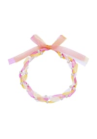 VALERO PEARLS - Damen Set (Kette 3er) aus Organza in Weiß/Pink/Gelb mit Süßwasser-Zuchtperle - weiß