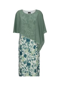 GOLDNER - Kurzgröße:  Cocktailkleid mit Chiffonüberwurf - salbei / weiß / geblümt