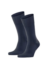 FALKE - Herren Socken 2er Pack - Tiago, Strümpfe, Baumwolle, Logo, lang, einfarbig - Blau