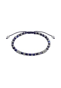 TRUE REBELS - Armband Edelstahl Lapislazuli blau Textil (schwarz) - silber