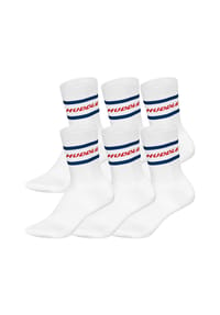 HUDDLE® - Unisex Socken, 6er Pack - Streifen, Logo, Crew, Sportsocken, einfarbig - Schwarz