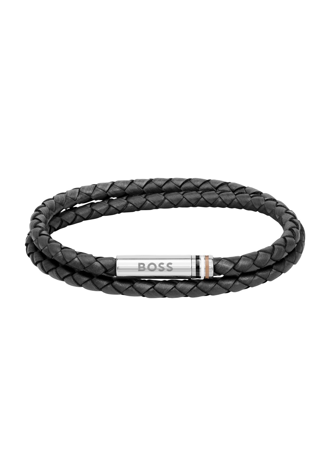Boss Herren Armband, Edelstahl/Leder, Schwarz, 19