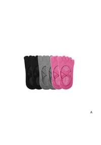 MUNADUNA - 3er-Pack Yoga-Zehensocken mit Doppelkreuz Zehensocken,Anti-Rutsch,Elastisch - Dunkelgrau-Rosa Mix