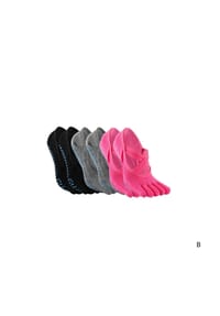 MUNADUNA - 3er-Pack Yoga-Zehensocken mit Doppelkreuz Zehensocken,Anti-Rutsch,Elastisch - Dunkelgrau-Rosa Mix