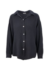 Seasons of April - Bluse Oversized Musselinbluse Sasha Kurze Musselin Hemdbluse mit Knopfverschluss aus 100% Baumwolle - Anthrazit