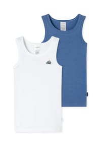 SCHIESSER - Fine Rib Unterhemd, 2er-Pack, Bio-Baumwolle, für Kinder - 910 WEISS/BLAU