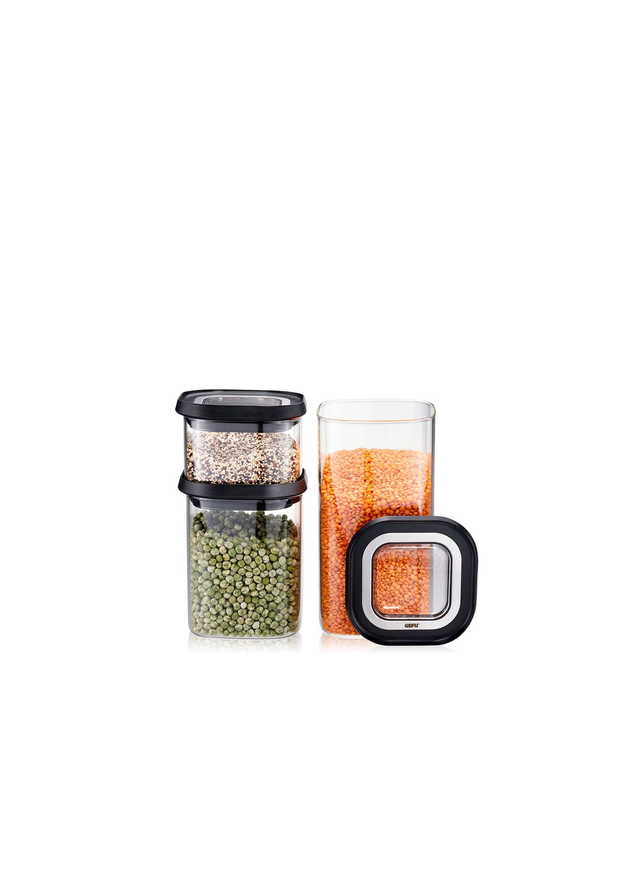 Gefu® Vorratsdosen-Set, 3-Teilig, Transparent|Schwarz