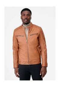 RICANO - Herren Biker-Lederjacke Gerard mit Brusttaschen,Bikerapplikationen & Stehkragen - Schwarz